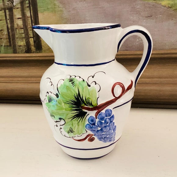 Majolica Grapevine Pitcher Country Farmhouse Decor RC Cal Hand Painted Portugal - Picture 4 of 12